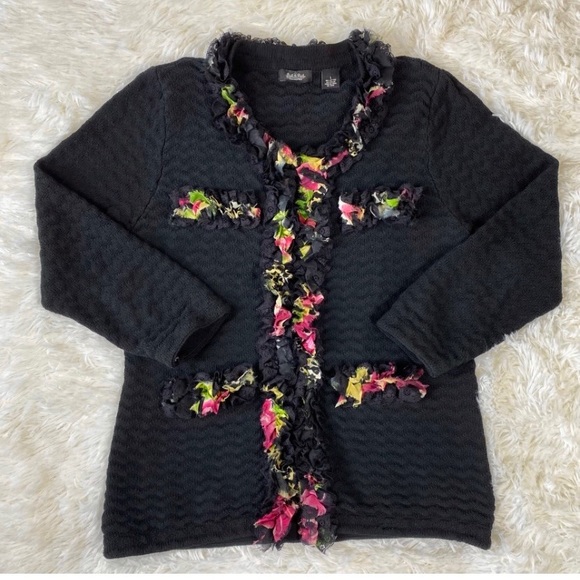 Peck & Peck Vintage Lace Ruffle Trim Knit Sweater - Picture 3 of 9